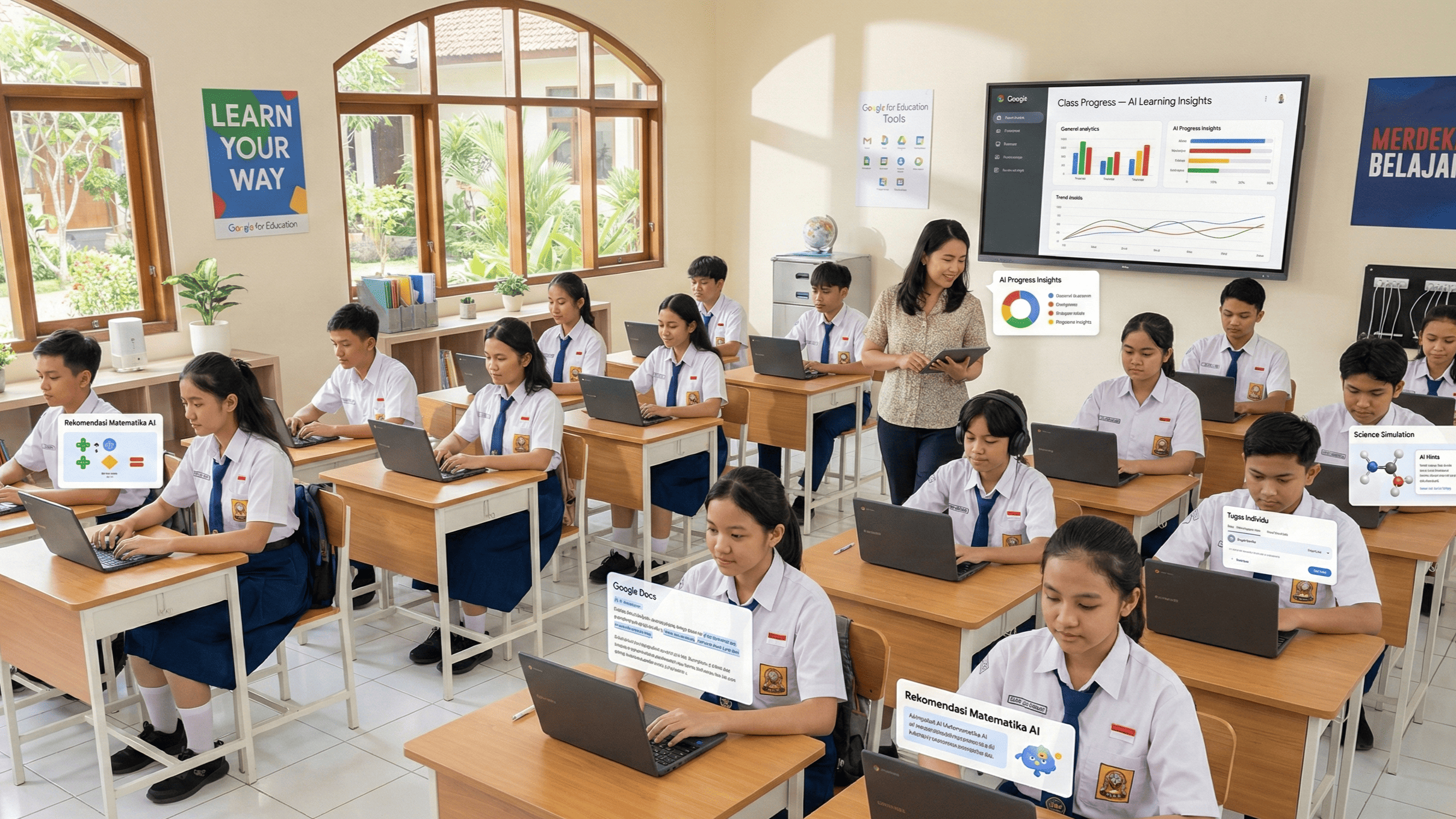 Personalized Learning classroom scene where students engage in individualized learning activities.