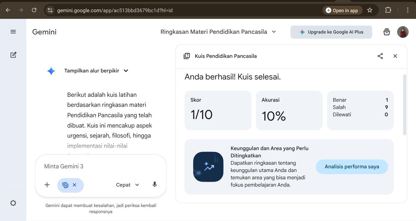 Cara membuat materi menjadi kuis di Gemini AI menggunakan fitur Canvas