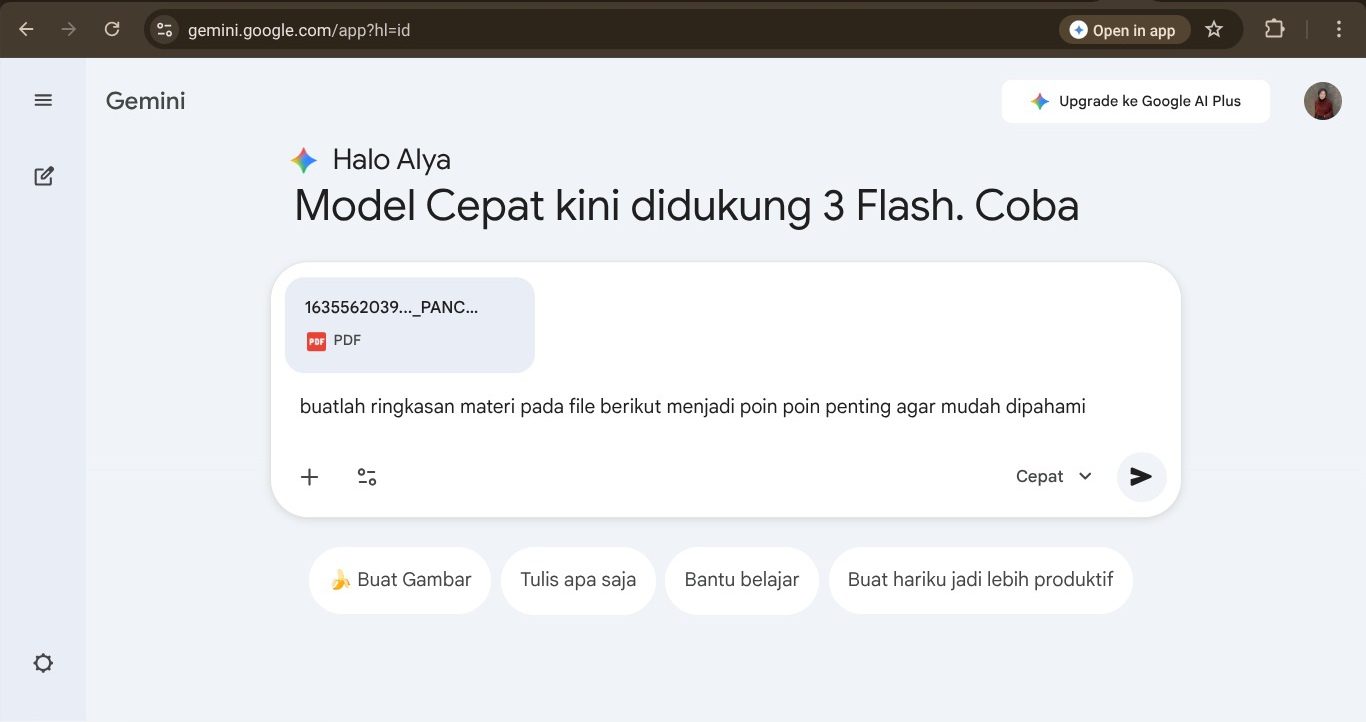 Cara membuat materi menjadi kuis di Gemini AI menggunakan fitur Canvas