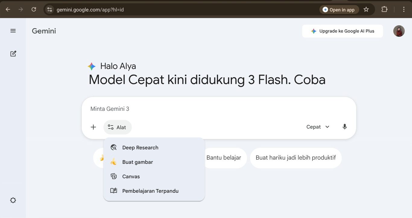 Cara membuat materi menjadi kuis di Gemini AI menggunakan fitur Canvas